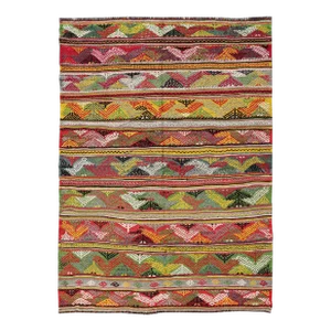 Mid 20th Century Vintage Turkish Hand Woven Embroidery With Bright & Colorful Tribal Motif Design