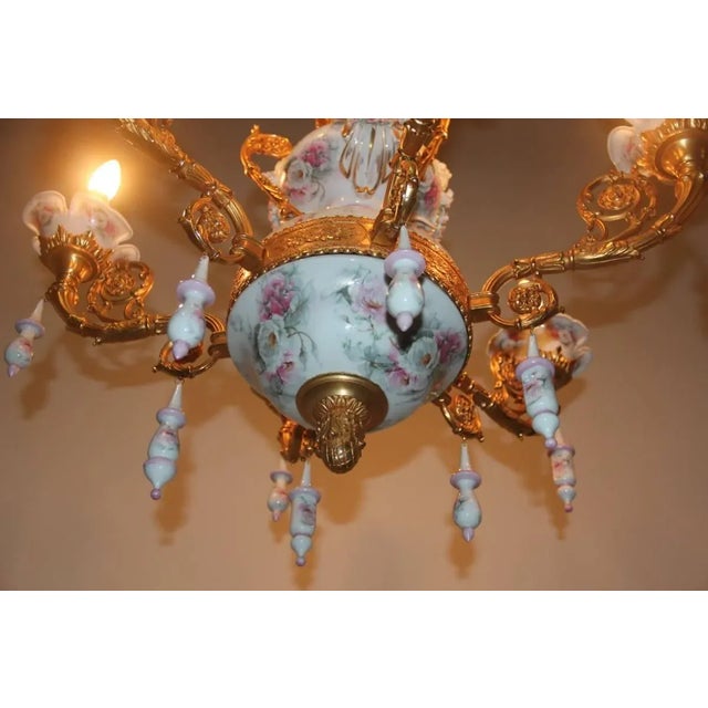 24-Carat Gold & Porcelain Chandelier, 1970s For Sale - Image 11 of 18