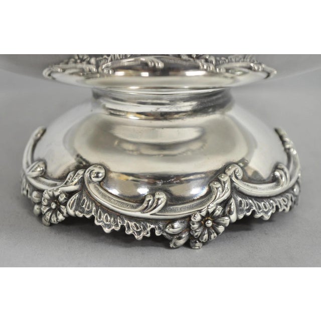 Victorian Antique Meriden Silver Plated Floral Repousse Pedestal Brides Wedding Basket For Sale - Image 3 of 15