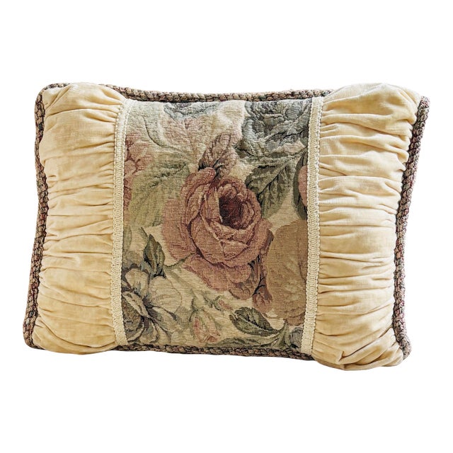 Abc Carpet & Home Vintage Tapestry Velvet Rose Pillow - 20" X 13" For Sale