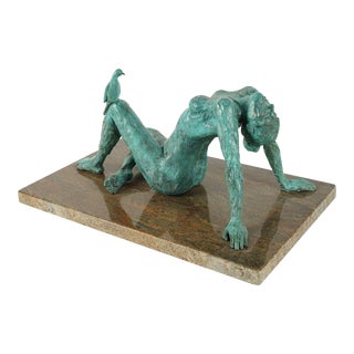 "Turtledove" Patinated Bronze Sculpture by R. Poey For Sale