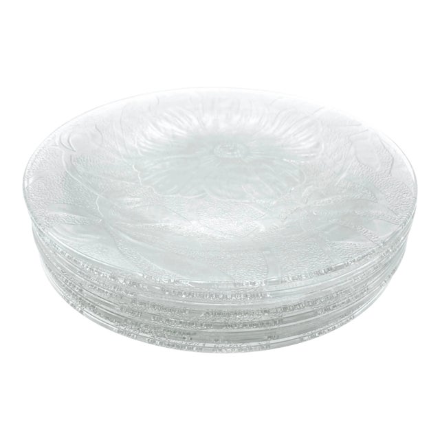 Mid-Century Modern Kig Malaysia Floral Glass Dinner Plates - 8 Pieces For Sale