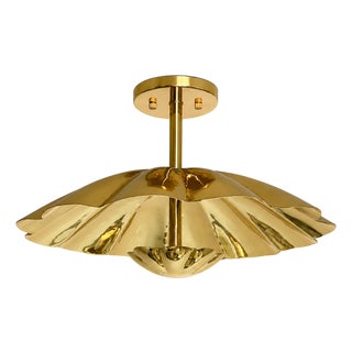 Brass Scallop Ceiling Light, Hollywood Regency Semi Flush Mount, Handmade Clam Shell Ceiling Lamp, Art Deco Gold Brass Fixture 28 Inch For Sale