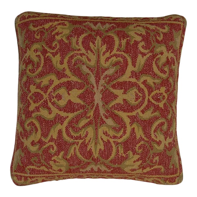 Red, Taupe & Beige Aubusson Throw Pillow For Sale