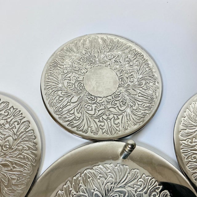 Mid Century Hollywood Regency Chippendale Silver Plate Acanthus Leaf Coasters - Set of 7. For Sale - Image 10 of 14