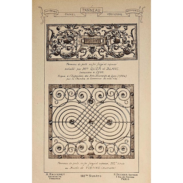 This is an antique set of 4 French sculptural and architectural engravings that date to 1887. They were published in Paris...