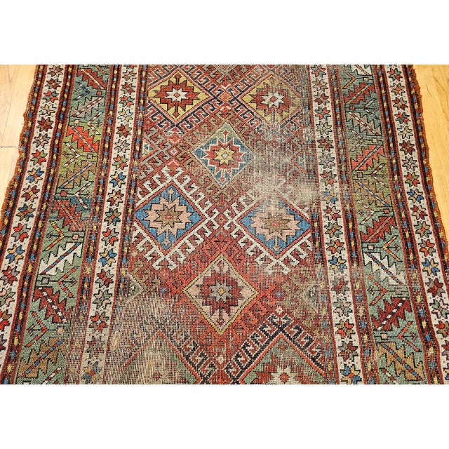 Antique Caucasian Kazak Area Rug, Handwoven Allover Design, Red & Green, 5' x 8' For Sale - Image 13 of 18