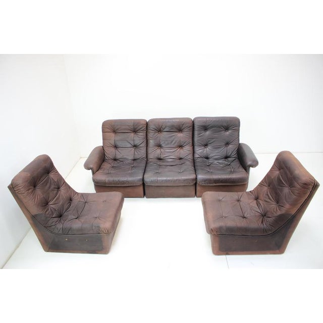 Brown Czechoslovak Modular Leather 5-Seater Sofa, 1970s, Set of 5 For Sale - Image 8 of 18