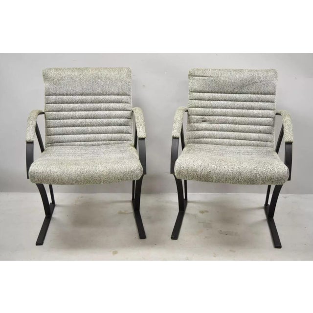 Vintage Mid Century Art Deco Metal Lounge Arm Chairs by Cal-Style (A) - a Pair. Item features a channel back and seats,...