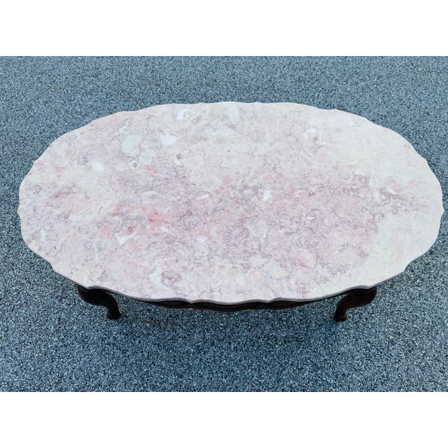 Vintage 1960s Provincial Pink Oval Marble Top Coffee Table For Sale - Image 4 of 7