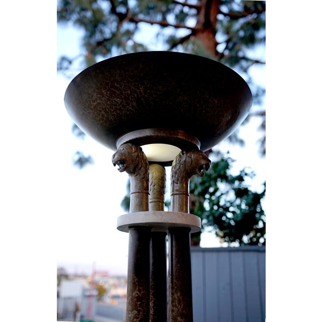 Neoclassical Italian Neo Classical Style Travertine Marble 1960s Torchiere Lamp For Sale - Image 3 of 8