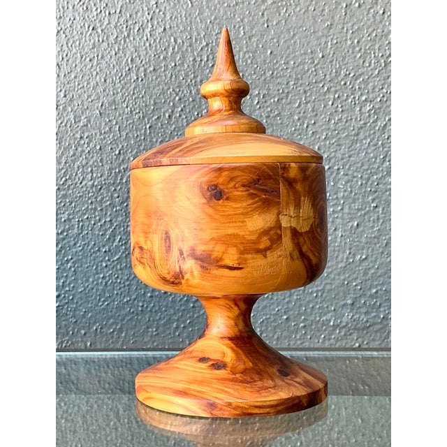 Mid-Century Modern Vintage Turned Wood Lidded Box For Sale - Image 3 of 12