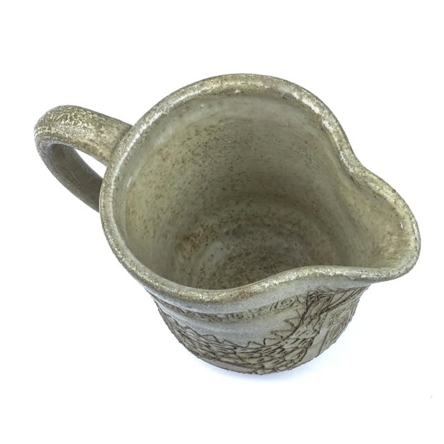 Tan Hand Thrown Pottery Dragon and Phoenix Chinese Style Pitcher For Sale - Image 8 of 13