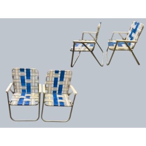 White Vintage Aluminum Lawn Chairs Set-Mid Century-Webbed-Folding-Patio Pair-Retro For Sale - Image 8 of 11