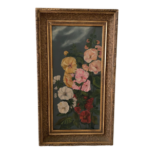 Victorian Floral Still Life Oil Painting on Board, Dated April 9, 1890, Original Gilt Gesso Frame