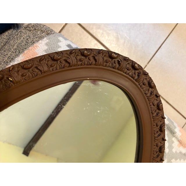 Pair of Rare Antique Oval Gesso Over Wood Wall Mirrors (Matching Set – 19”x35”) For Sale - Image 4 of 7