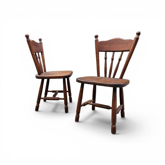 Set of 2 oak wood Victorian child Stick Back Chairs Height 35Depth 35 Height 63Seat height 33 cm
