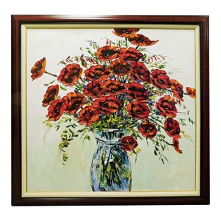 Maya Eventov "Morning Poppies in Bloom" Flowers Original Acrylic Painting Canvas For Sale