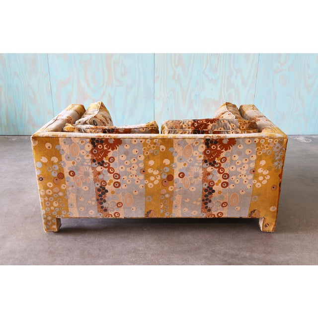 Attributed to Milo Baughman for Thayer Coggin Loveseat Jack Lenor Larsen Primavera For Sale - Image 12 of 14