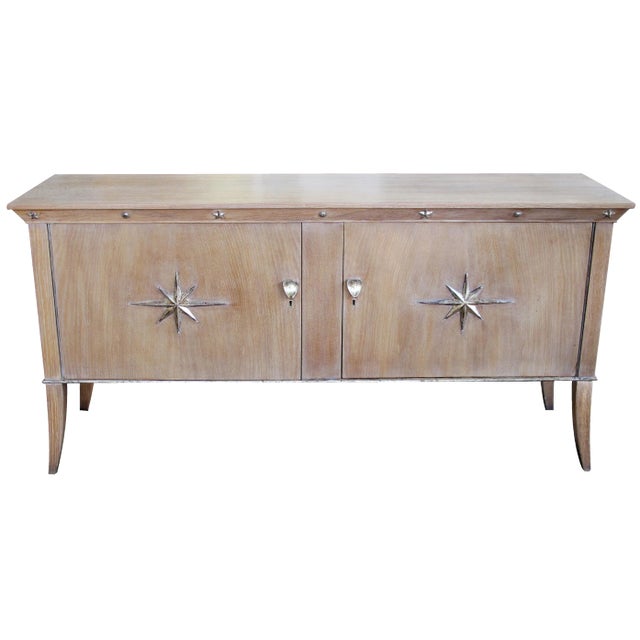 French Two-Door Cerused Oak Sideboard With Silver Leaf Motifs For Sale