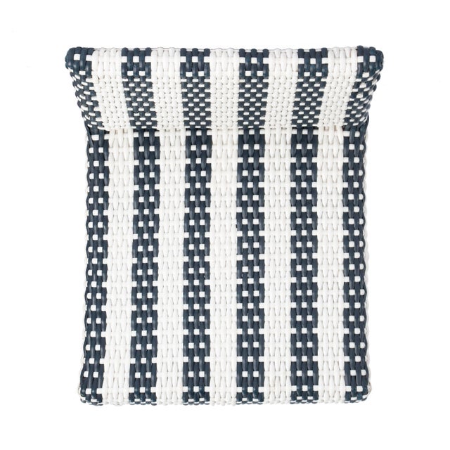 Serienna 24.5 in. Seat Height Rectangular Rattan Low Back Counter Stool, White/Navy Stripe/ Natural Rattan Frame For Sale - Image 9 of 11