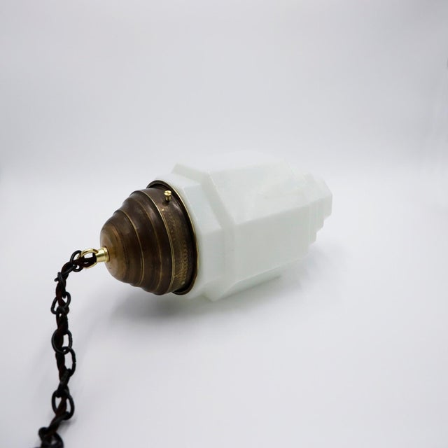 1930s 1930s Art Deco Milk Glass Skyscraper Pendant Light For Sale - Image 5 of 16