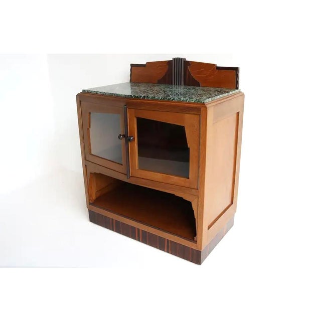 Antique Dutch Art Deco Amsterdam School Tea Display Cabinet in Oak and Marble, 1920s For Sale - Image 4 of 18