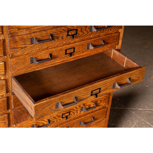 Chestnut Antique 16-Drawer Quarter-Sawn Oak Rolling Flat File Cabinet For Sale - Image 8 of 10