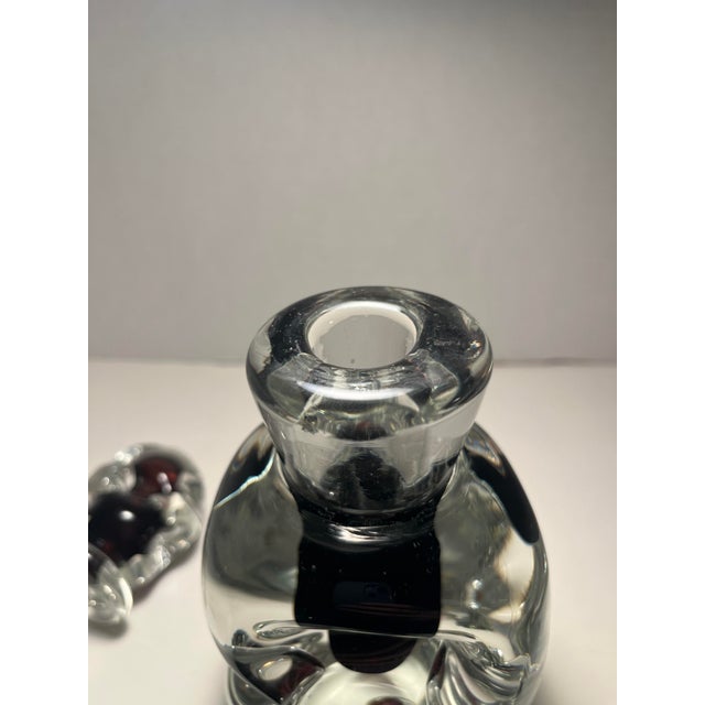 Mid-Century Modern Vintage Murano Icet Art Glass Decanter Cranberry & Clear Sommerso Hand Blown 9.5" For Sale - Image 3 of 6
