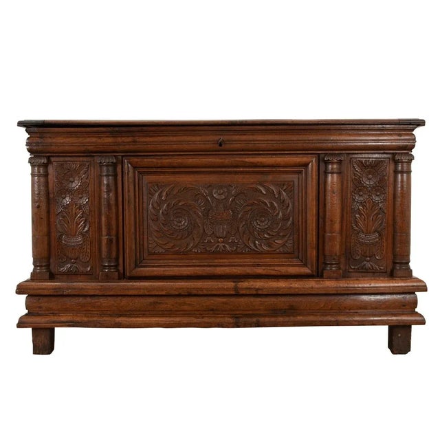 French 18th Century Solid Oak Carved Coffer-Trunk For Sale - Image 13 of 13