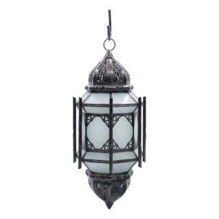 Handmade Iron Lantern With Aged Bronze Finish & Frosted Glass For Sale
