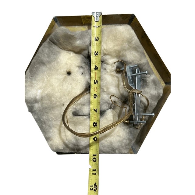 Mid 20th Century Vintage Hexagonal Solid Brass Three Light Wired Flush Mount For Sale - Image 5 of 5