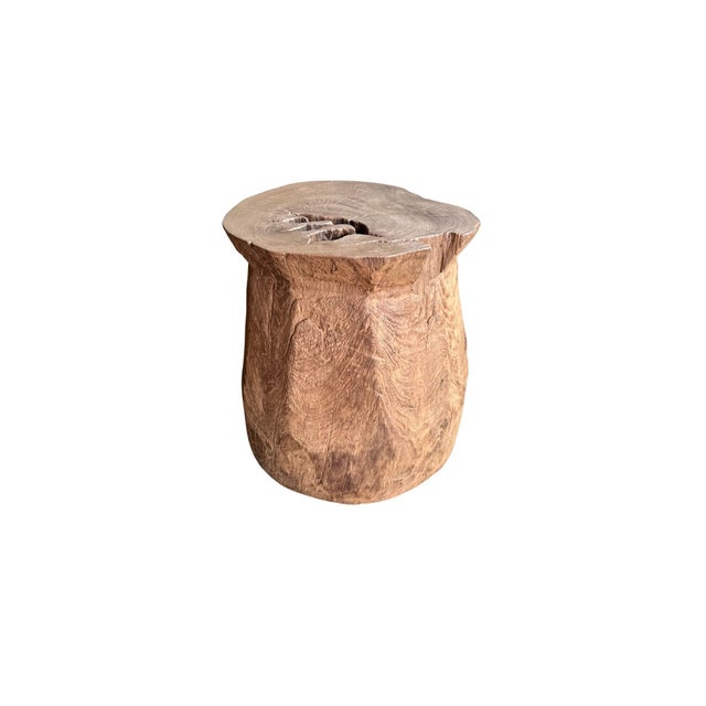 Contemporary 1970s Aged Javanese Teak Wood Side Table – Sculptural Organic Pedestal For Sale - Image 3 of 10