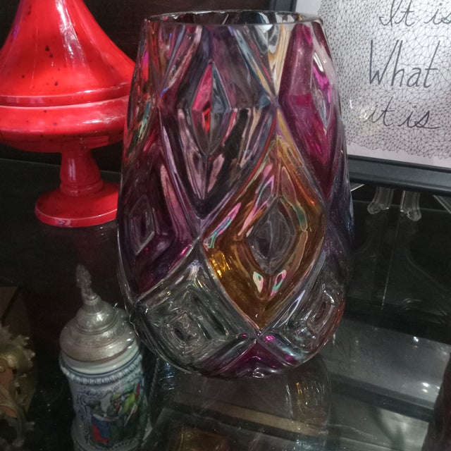 Vintage Mid-Century Bohemian Multicolor Faceted Art Glass Vase, 1960s For Sale - Image 11 of 14