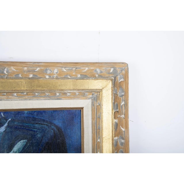 Textile "Figure in Blue", Oil on Canvas, Framed For Sale - Image 7 of 10