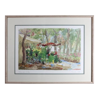 Late 20th Century Pierre Jean Llado "Promenade Et Fleurs" Framed Print, Flower Market Scene For Sale