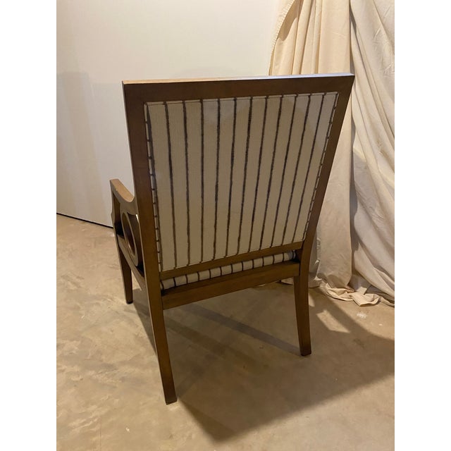 French Contemporary Wood Framed Striped Easy Chair For Sale - Image 3 of 8