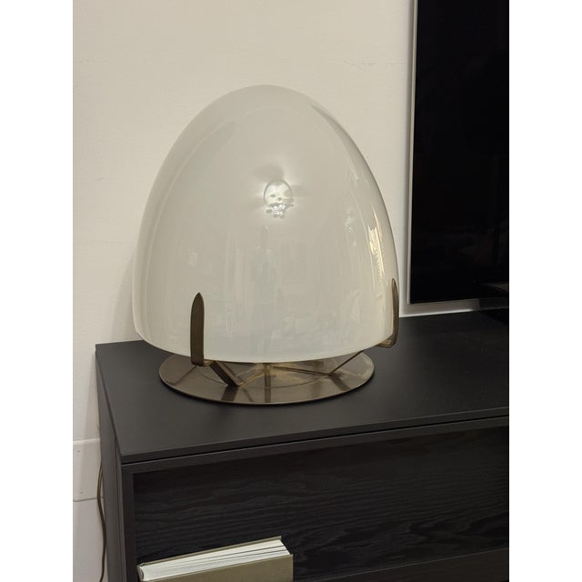 Metal Large Vintage Table Lamp in Murano Opaline Glass and Metal in the style of Leucos and VeArt, Italy, 1970s For Sale - Image 7 of 15