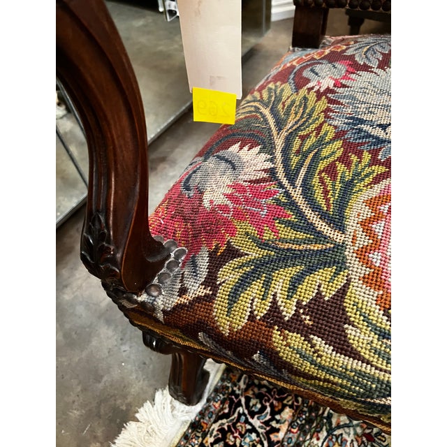 19th Century Pair of 19th Century French Os De Mouton Walnut & Tapestry Armchairs For Sale - Image 5 of 10