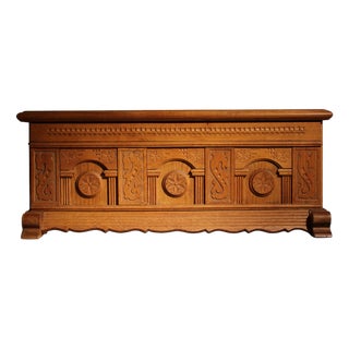 Carved Oak Chest with Decorative Front, Germany, 1970s For Sale
