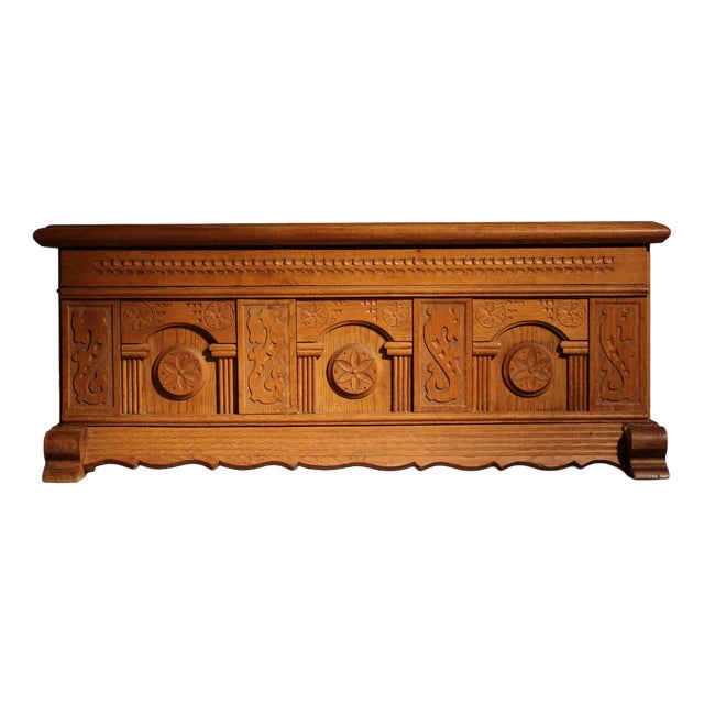 Carved Oak Chest with Decorative Front, Germany, 1970s For Sale