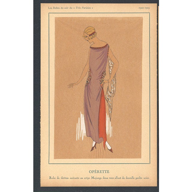 This is an original French Art Deco pochoir from a RARE portfolio, “Trés Parisien” dated 1922. It was described as “la...
