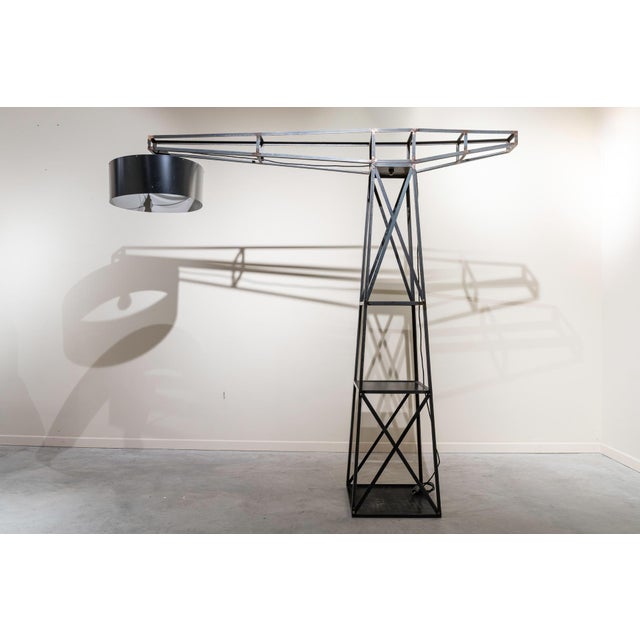 Black Large Iron Crane-Shaped Lamp, 1990s For Sale - Image 8 of 8