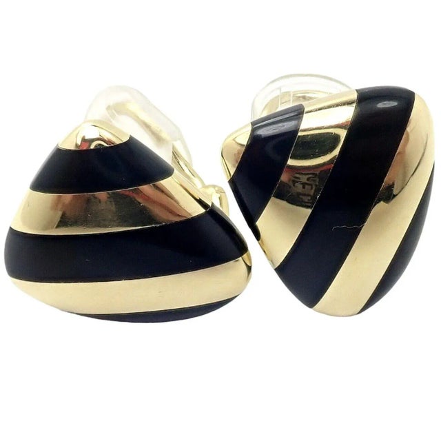 Gold Tiffany & Co. Angela Cummings 18k Yellow Gold Inlaid Black Jade Earrings, Pair For Sale - Image 8 of 9