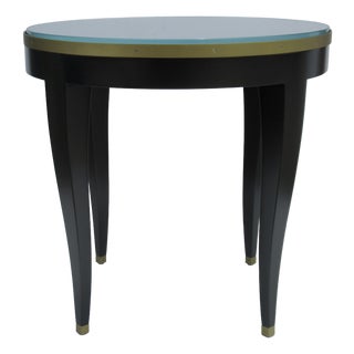 C. 1980's Donghia "Essence" Collection Round Side/End Table Satin Black Lacquer Finish With Brushed Brass Details For Sale