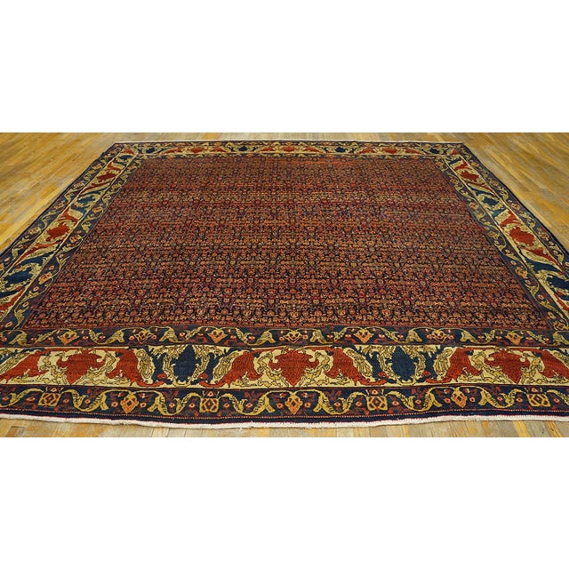 19th Century W. Persian Senneh Carpet ( 11' x 11'3" - 335 x 343 ) Antique Senneh Room Size Wool Dark Rug, Country of...