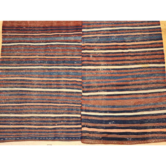 Vintage Turkish Kilim Rug, Handwoven Wool, Geometric Pattern, Indigo Blue & Rust-Red, 5x8 For Sale In Chicago - Image 6 of 13