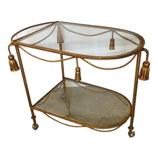 Italian Gilt Rope and Tassel Two - Tier Bar Cart For Sale
