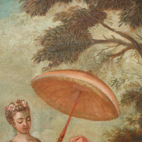 French School Artist, Concert of Love in the Park, 1700s, Oil on Canvas For Sale - Image 7 of 11