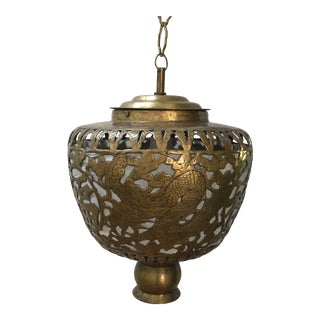 1960s Chinese Brass Orb Pendant Chandelier For Sale